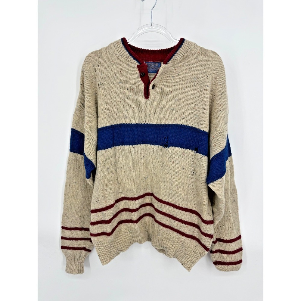 Vintage Pendleton Henley Sweater Size XL 100% Wool Academia Preppy Heritage Knit
